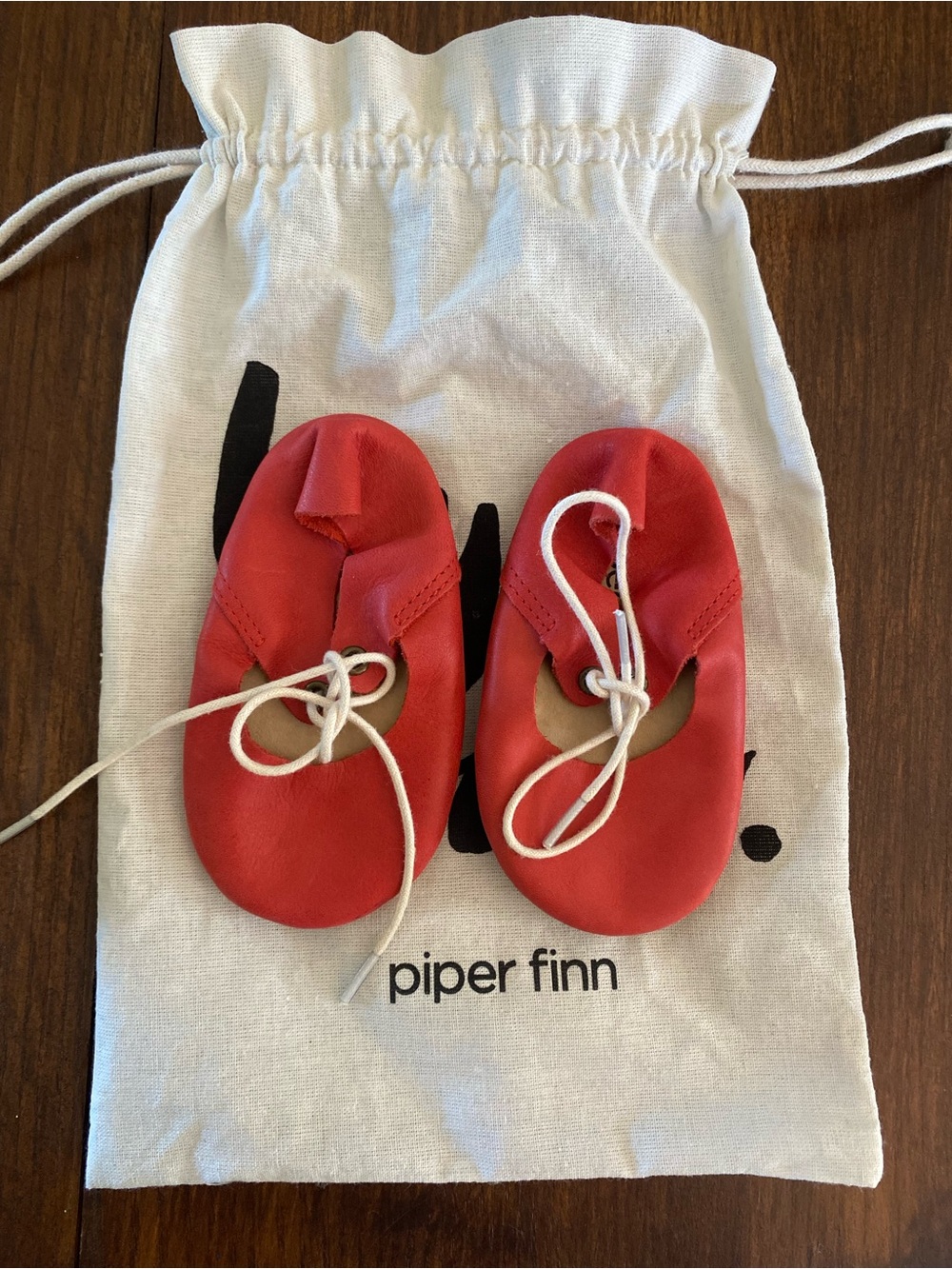 Piper Finn Red Leather Baby Moccasins with Tie Laces